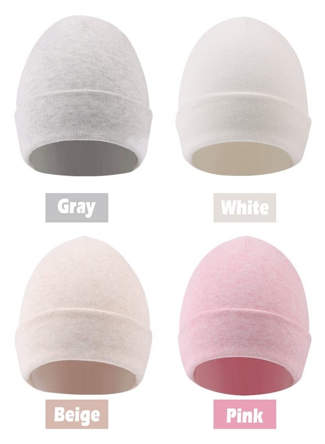 Zsedrut Spring Infant Hospital Beanie Newborn Baby Girls Cotton Turban Hat Tolddler Boy Soft Double-Layer Hat(Preemie/Newborn,White+Pink+Gray+Beige) - Image 4