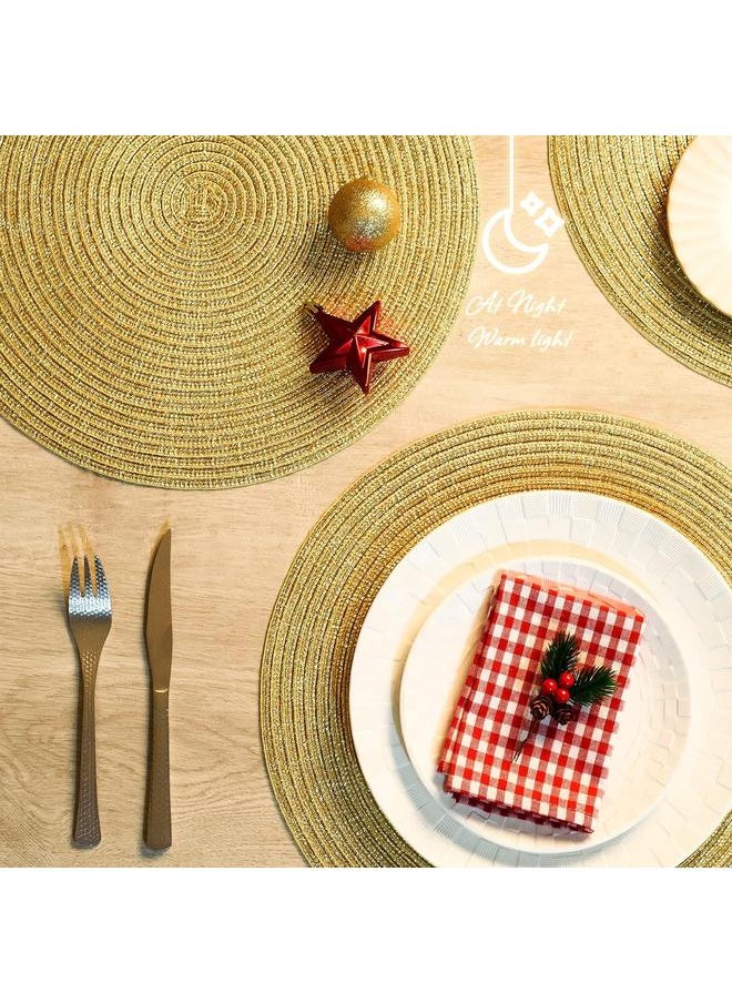 yongsheng Farmhouse Style Dots Design Placemat for Kitchen Decor Washable Durable Heat Resistant Table Mats 15" Diameter, 6 Piece  - Image 4