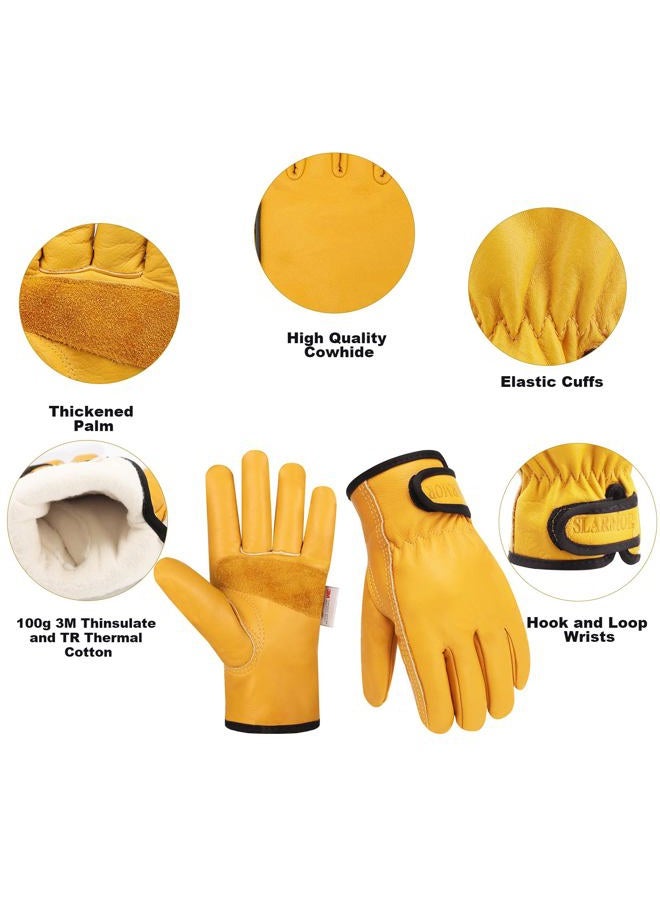 SLARMOR Mens Winter Leather Work Gloves, Warm Thinsulate Lining for Cold Weather Work, Thermal Insulated Work Gloves with Leather Palm,100 gram Insulation-M - Image 2