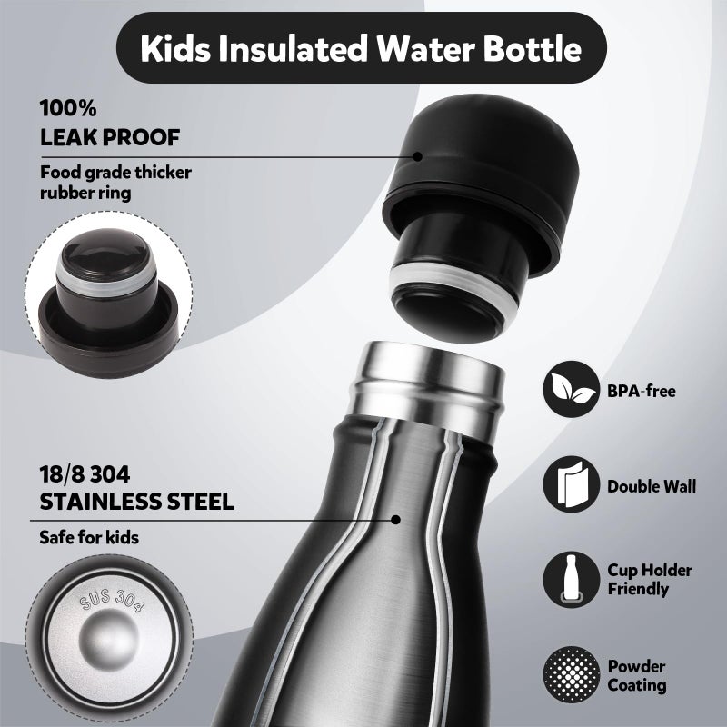 Volhoply 12oz Small Water Bottle Stainless Steel, BPA Free Insulated Water Bottles, Double Wall Cola Shape Flask, Keeps Cold 24 Hours and Hot 12 Hours for Kids Handbag (Black,1) - Image 4