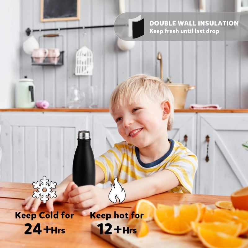 Volhoply 12oz Small Water Bottle Stainless Steel, BPA Free Insulated Water Bottles, Double Wall Cola Shape Flask, Keeps Cold 24 Hours and Hot 12 Hours for Kids Handbag (Black,1) - Image 3