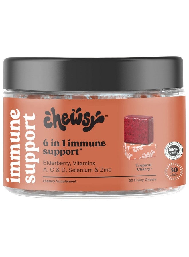 CHEWSY 6-In-1 Immune Support Supplement Fruity Chews With Elderberry, Vitamin C, A & D, Zinc & Selenium - 30-Day Supply, Individually Wrapped Immunity Vitamins Chews For Adults And Kids (1) - Image 1