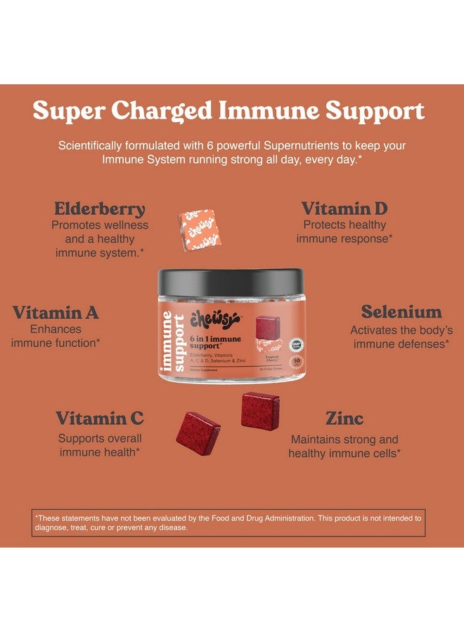 CHEWSY 6-In-1 Immune Support Supplement Fruity Chews With Elderberry, Vitamin C, A & D, Zinc & Selenium - 30-Day Supply, Individually Wrapped Immunity Vitamins Chews For Adults And Kids (1) - Image 3
