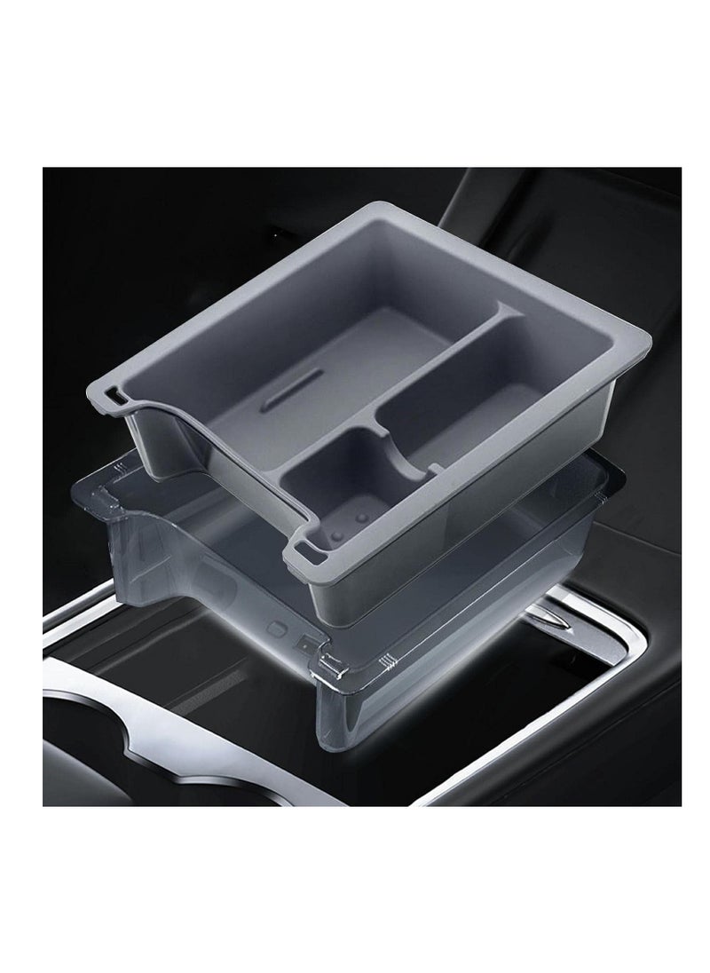 Excefore - Light Transmission Design Center Console Organizer Tray for 2021-2023 Tesla Model Y Model 3, Washable Silicone Liner Refresh Console Model 3 Model Y Accessories, 3 Compartments(Gray Trim) - Image 1