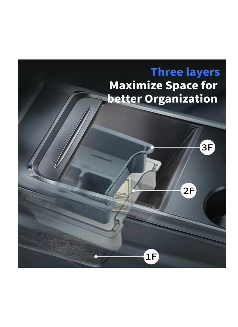 Excefore - Light Transmission Design Center Console Organizer Tray for 2021-2023 Tesla Model Y Model 3, Washable Silicone Liner Refresh Console Model 3 Model Y Accessories, 3 Compartments(Gray Trim) - Image 1