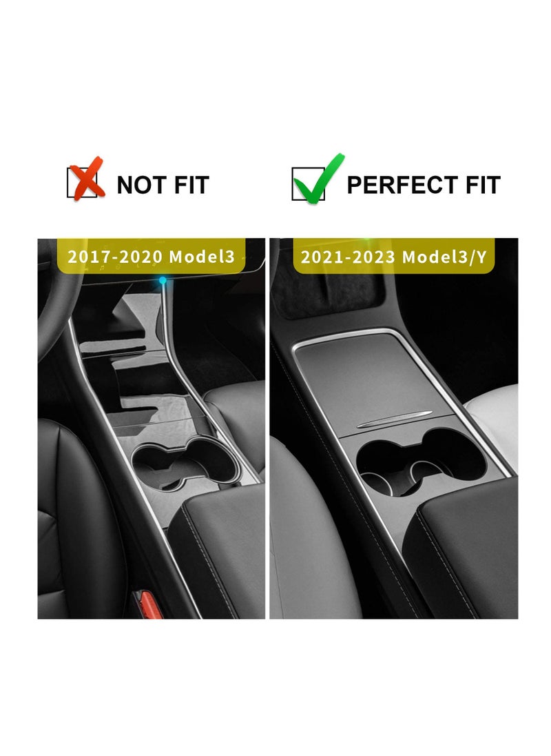 Excefore - Light Transmission Design Center Console Organizer Tray for 2021-2023 Tesla Model Y Model 3, Washable Silicone Liner Refresh Console Model 3 Model Y Accessories, 3 Compartments(Gray Trim) - Image 1