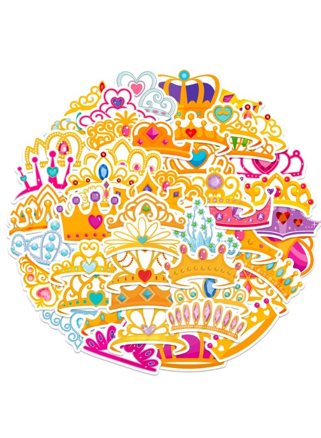 NIBEMINENT 50 Pcs Cartoon Princess Love Crown Deco Kit Waterproof Stickers, High Definition Printing Bright Colors, Suitable for Laptop Skateboard Luggage Water Bottle Guitar DIY - Image 1
