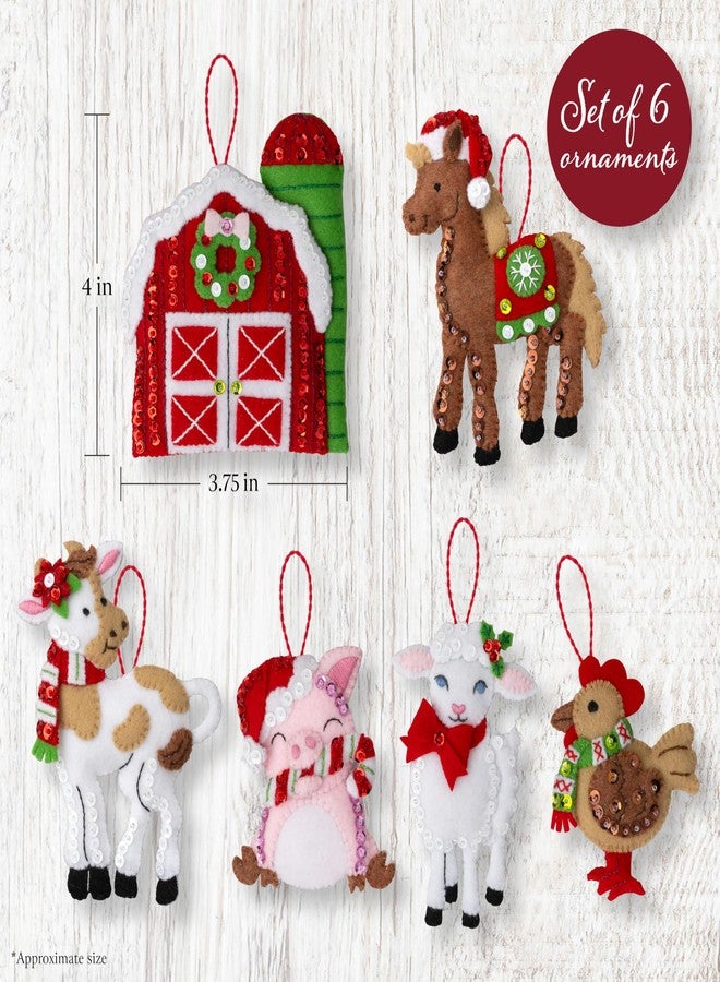 Bucilla Felt Applique Ornament Making Kit, 3.75" x 4", Barnyard Cheer 6 Count - Image 2