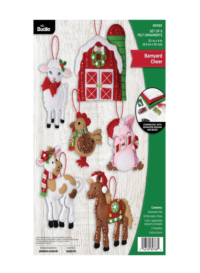 Bucilla Felt Applique Ornament Making Kit, 3.75" x 4", Barnyard Cheer 6 Count - Image 1