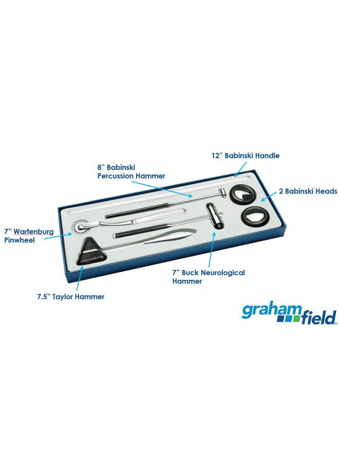 Graham-Field 7-Piece Neurological Diagnostic Set - Includes 7" Buck Hammer, 7.5" Taylor Hammer, 7" Wartenburg Pinwheel, and 8" Babinski Percussion Hammer - 1303