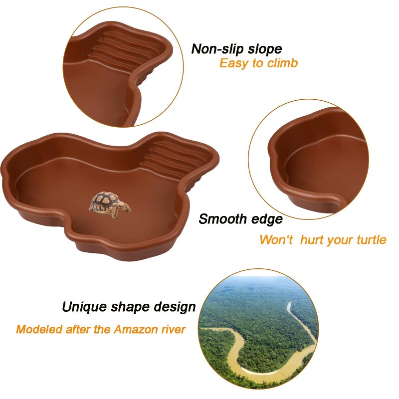 3PCS Tortoise Dish with Ramp Leaf - Tortoise Food & Water Bowls - Reptile Habitat Accessories for Horned Frogs & Lizards - Fit for Bath - Image 3