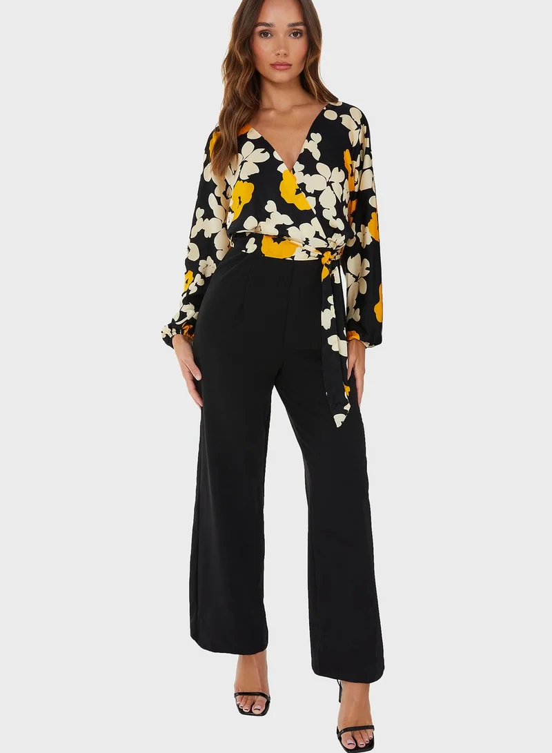 QUIZ Floral Print Puff Sleeve Jumpsuit
