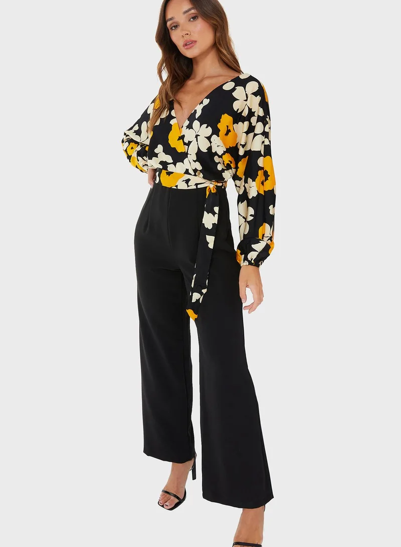 QUIZ Floral Print Puff Sleeve Jumpsuit