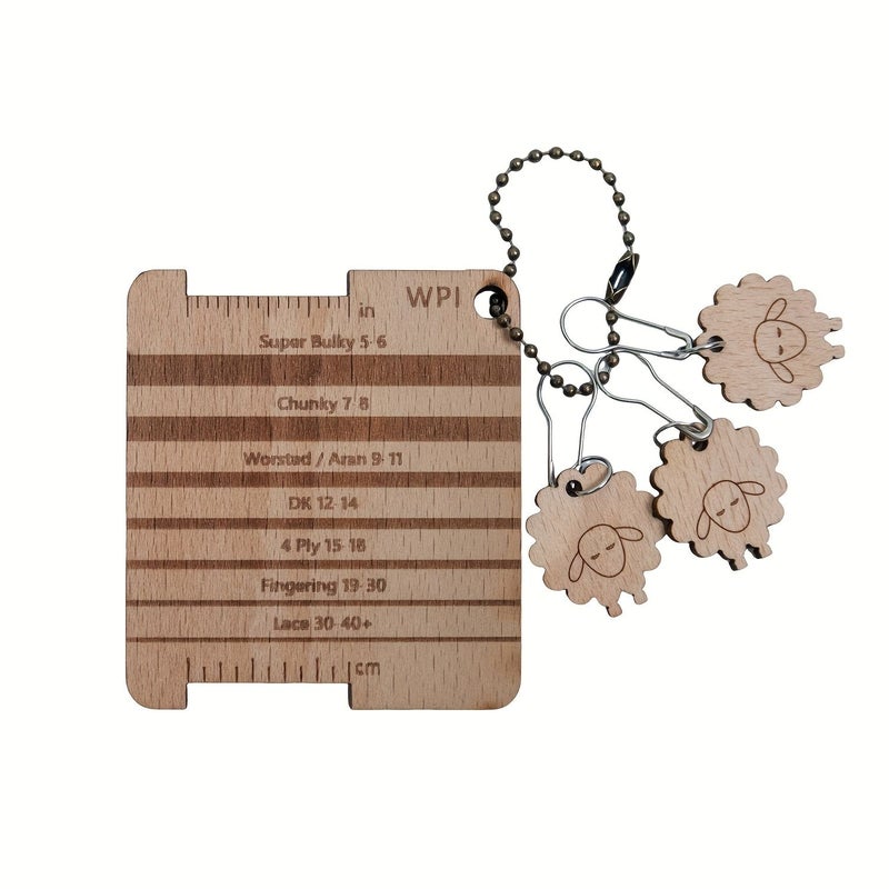 5 Piece Knitting And Crochet Density Gauge Set With Crochet Hook Needle Sizing Chart Key Ring And Marking Button Color Coded Yarn Weight Guide Durable Measuring Tool For Yarn Projects - Image 1