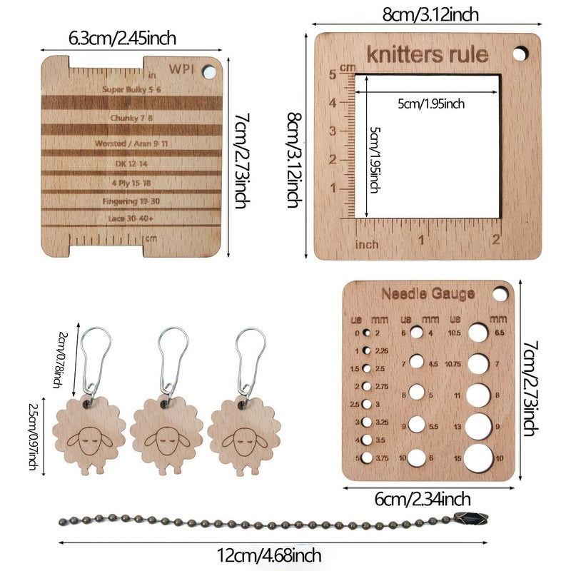 5 Piece Knitting And Crochet Density Gauge Set With Crochet Hook Needle Sizing Chart Key Ring And Marking Button Color Coded Yarn Weight Guide Durable Measuring Tool For Yarn Projects - Image 3