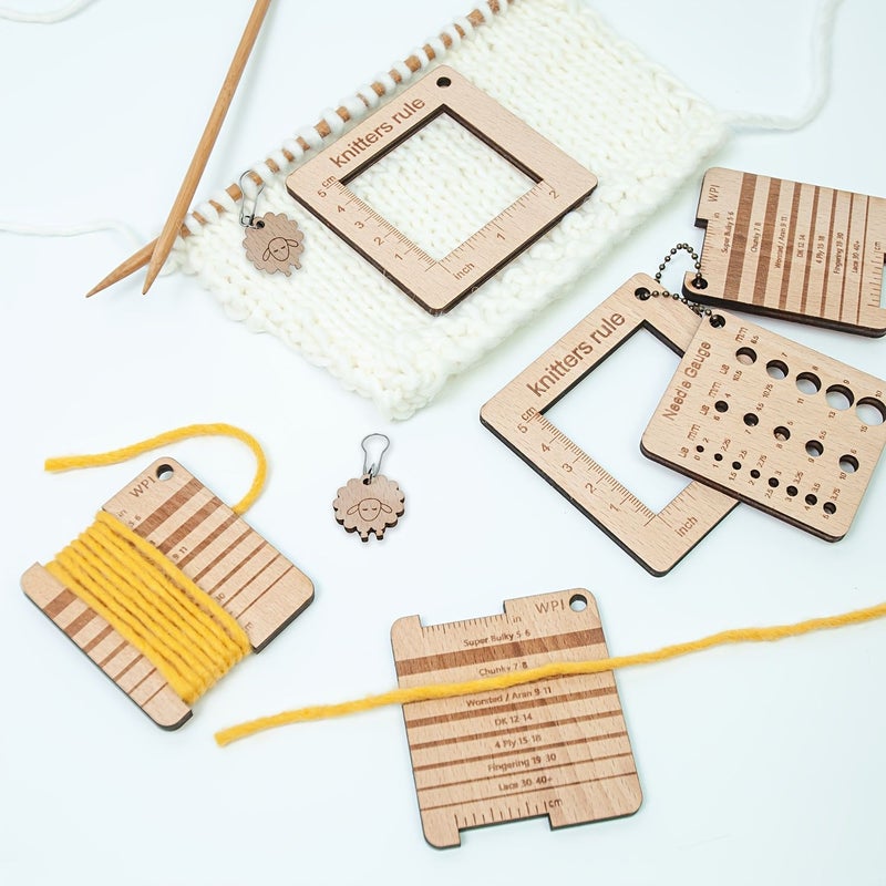 5 Piece Knitting And Crochet Density Gauge Set With Crochet Hook Needle Sizing Chart Key Ring And Marking Button Color Coded Yarn Weight Guide Durable Measuring Tool For Yarn Projects - Image 4