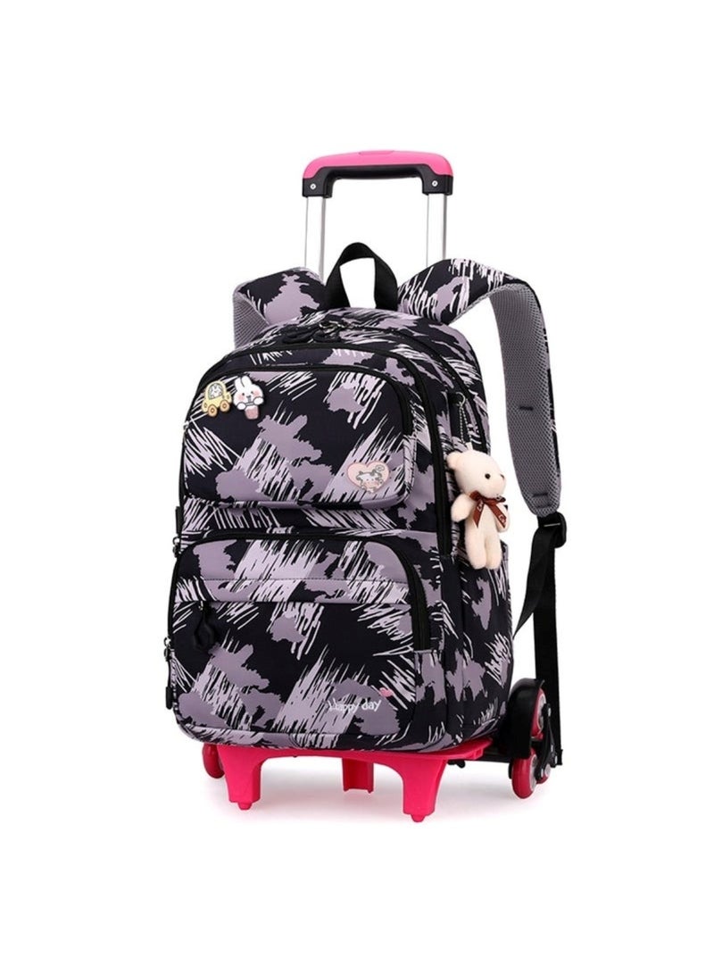 Huitich Children's Rolling Trolley Backpack with Artistic Brushstroke Design and Plush Toy Black - Image 1