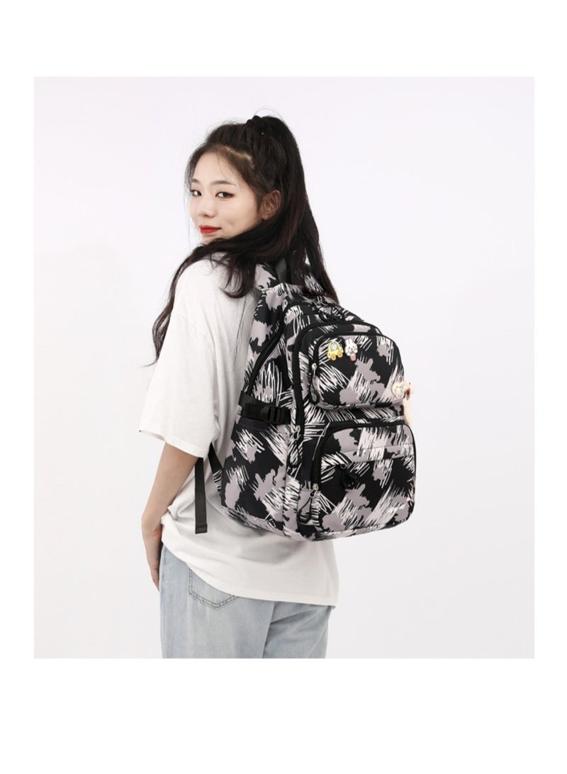 Huitich Children's Rolling Trolley Backpack with Artistic Brushstroke Design and Plush Toy Black - Image 2