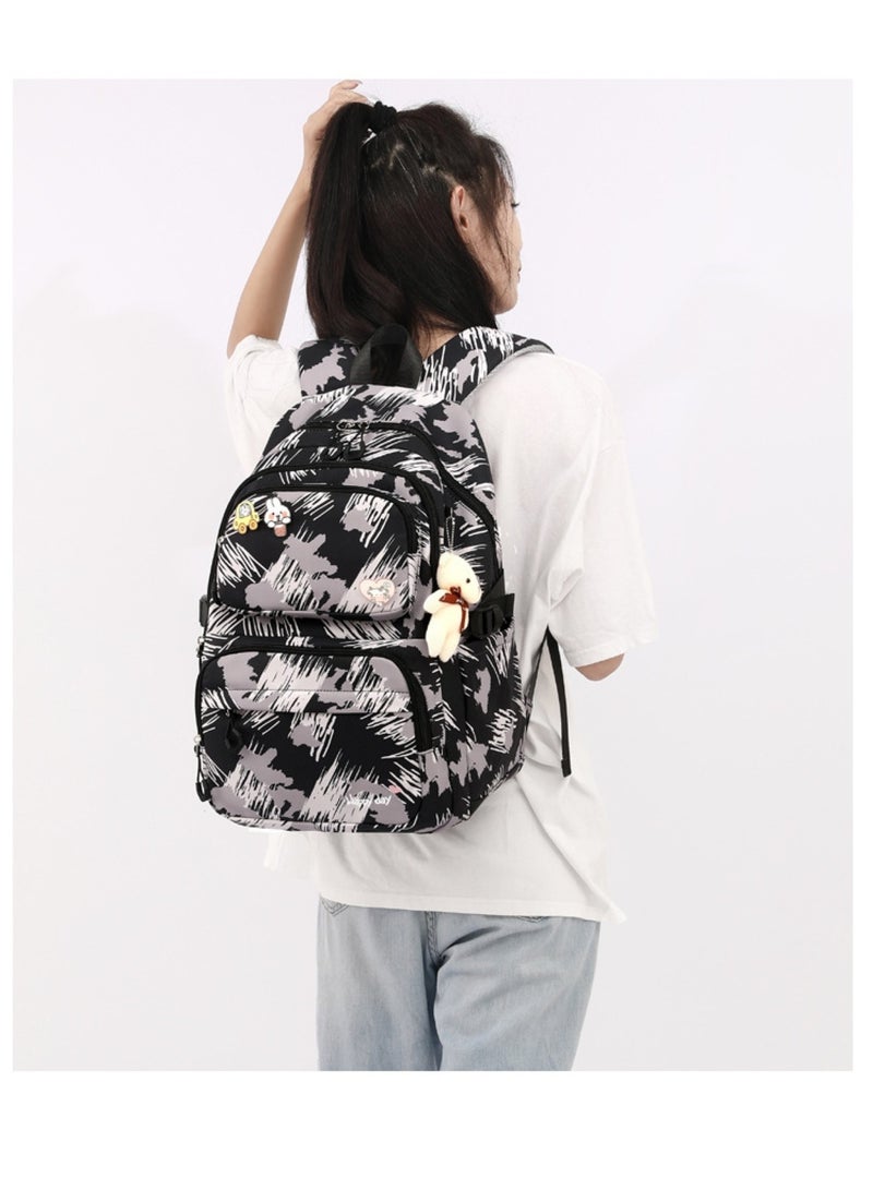 Huitich Children's Rolling Trolley Backpack with Artistic Brushstroke Design and Plush Toy Black - Image 3