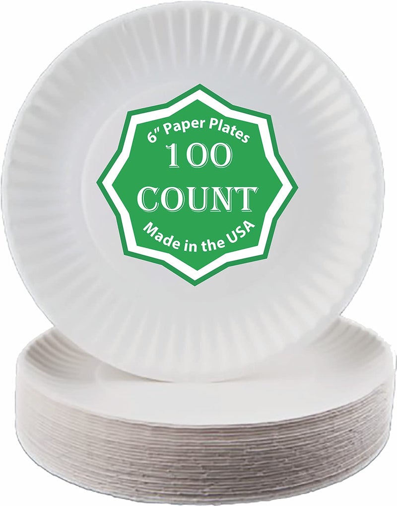 Spa Stix 6"" Disposable Paper Plate - Pack of 100ct (SS-Paper Plate 6-100) White - Image 1