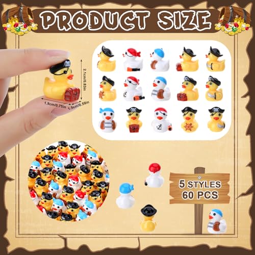 GGSTDDUP 60 Pcs Mini Pirate Resin Ducks Pirate Figures Toy Tiny Resin Ducks Miniature Figures for Crafts Party Favors Dollhouse Christmas Decoration - Image 5