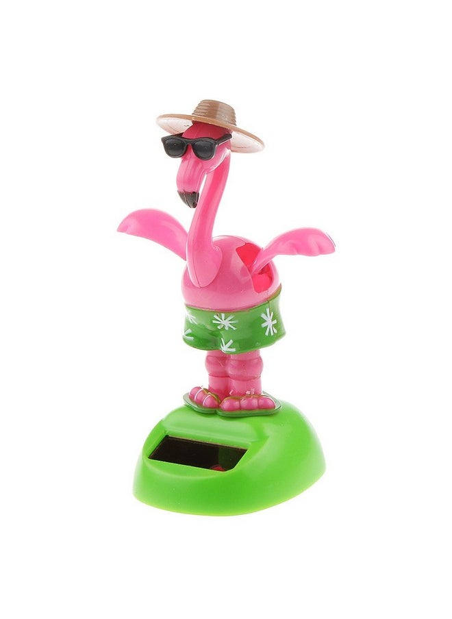 YGMONER - Flapping Wings Flamingo Solar Powered Hawaii Style Shaking Ornaments Car Dashboard Dancer Bobble Head (Flamingo A) - Image 1