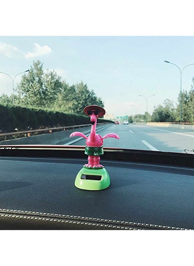 YGMONER - Flapping Wings Flamingo Solar Powered Hawaii Style Shaking Ornaments Car Dashboard Dancer Bobble Head (Flamingo A) - Image 1