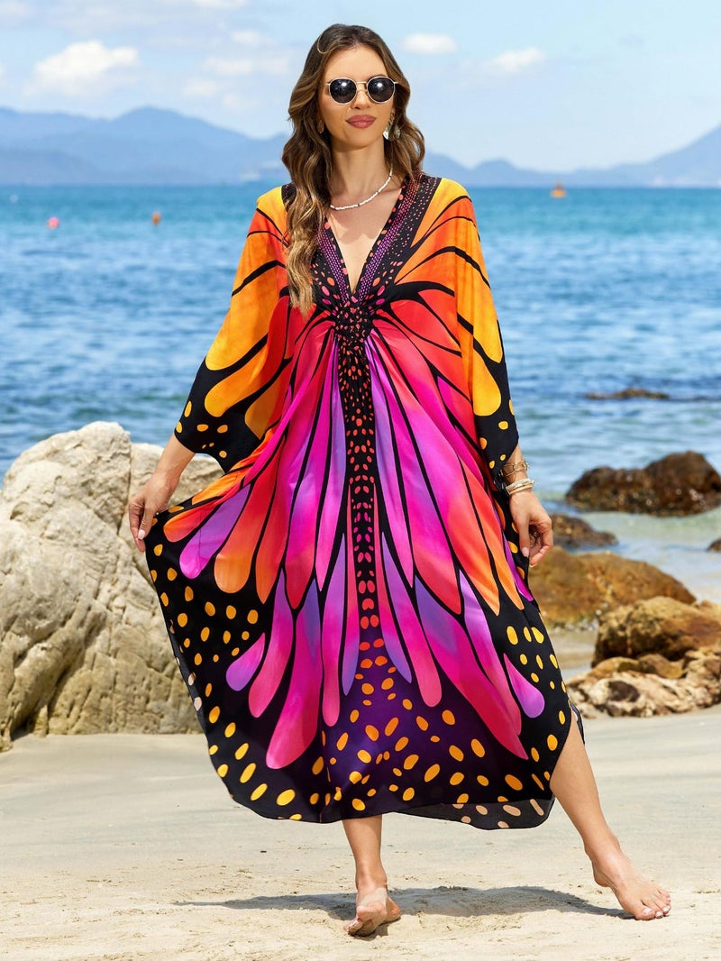 IMAGEKOPE Women 2025 Summer Kaftan Dresses Plus Size Bathing Suit Cover Up Moo Moos Beach Dress for Swimwear Caftan Dress - Image 2