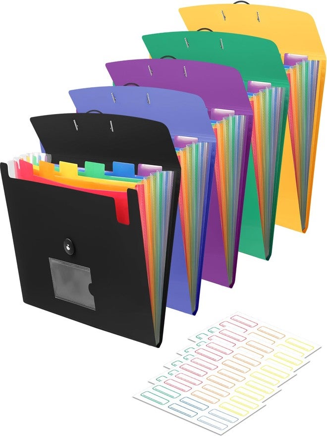RIEJIN 5 Pack 7 Pocket Accordian File Organizer, Expanding File Folder with Labels, Plastic Expandable File Folder for Documents Letter Size A4 Papers, Ideal for Home, Office Supplies, College Essentials - Image 1