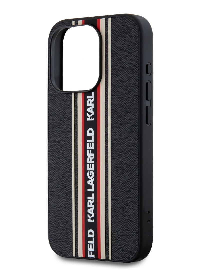 Karl Lagerfeld iPhone 16 Pro PU Hard Case with Athleisure Strips and Wrist Strap / Lightweight / High-Quality Back Cover / Comfortable and Secure Grip Cover - Black - Image 4