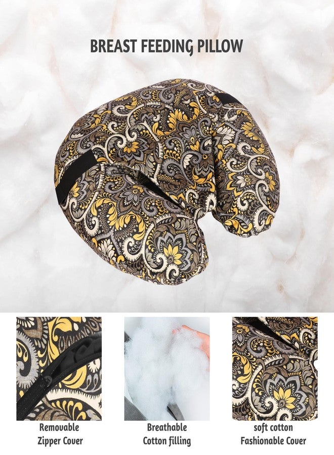 BOFFLE 5in1 New Born Baby Feeding Pillow with 100% Cotton Detachable Cover | with Belt and Baby Hoop | Breastfeeding Pillow | Nursing Pillow (Yellow d) - Image 5