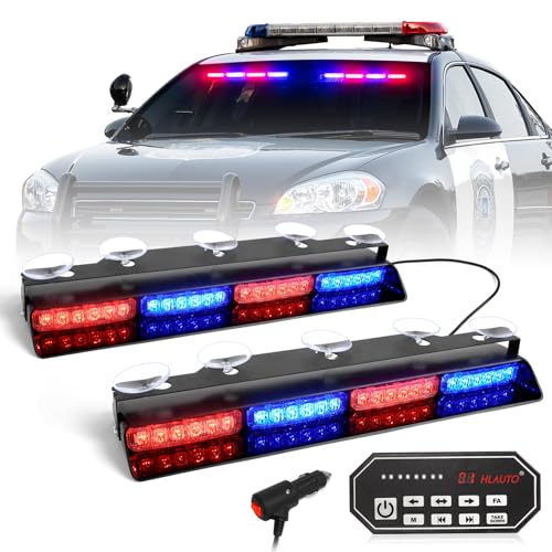 HLauto 604N Emergency Dash Strobe Lights 2x168 inch Red Blue Security Light wTake Down 48 LED Safety Flashing Warning Hazard Interior Windshield Light Bar for Trucks Vehicles - Image 1