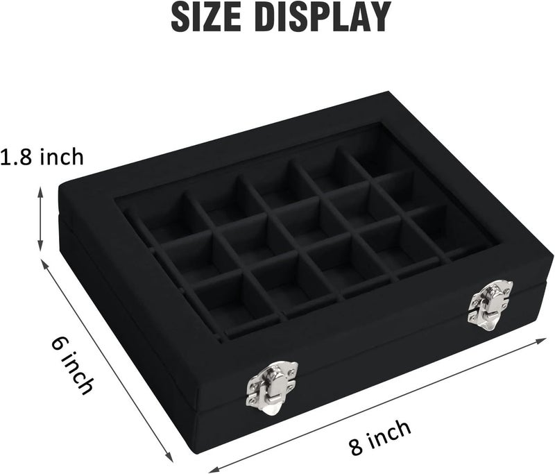 Vicoter Velvet Jewelry Box 24 Grid Jewelry Ring Display Organiser Box Tray Holder Earrings Storage Case for Girls Wife Mom Women (Black) - Image 2