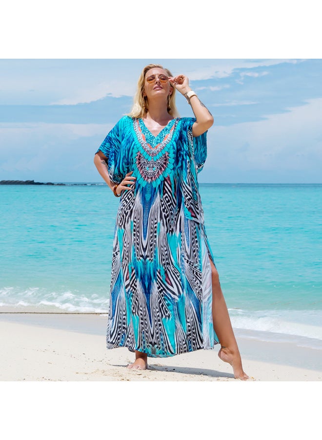 Arrival Cotton Printed Robe Bikini Swimwear Blouse Seaside Vacation Loose Sunscreen Shirt Beach Long Skirt-Color:Tiger Head (ZS2000-6)-  - Image 5
