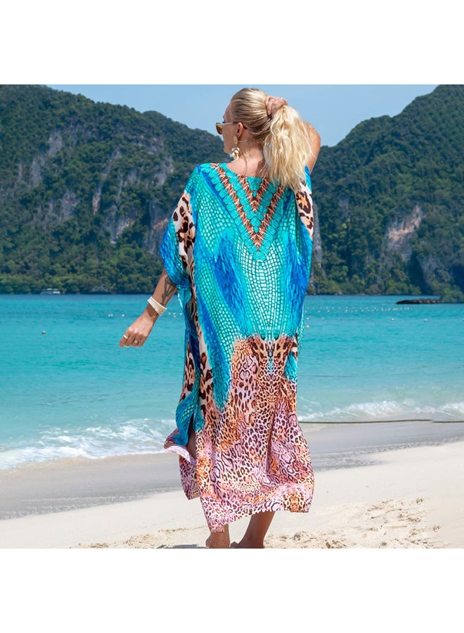 Arrival Cotton Printed Robe Bikini Swimwear Blouse Seaside Vacation Loose Sunscreen Shirt Beach Long Skirt-Color:Tiger Head (ZS2000-6)-  - Image 4
