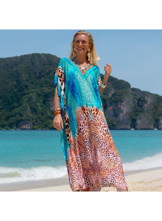 Arrival Cotton Printed Robe Bikini Swimwear Blouse Seaside Vacation Loose Sunscreen Shirt Beach Long Skirt-Color:Tiger Head (ZS2000-6)-  - Image 3