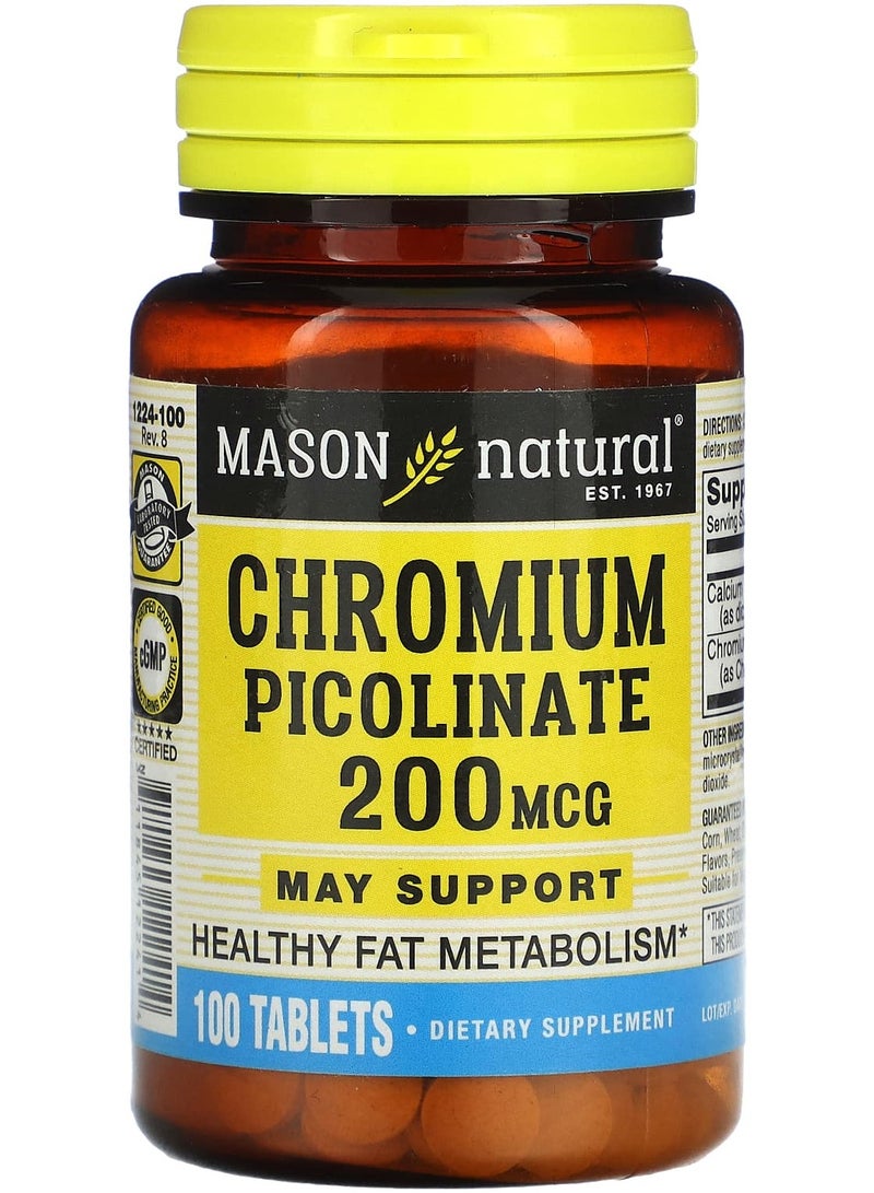 Mason Natural Chromium Picolinate , 200 mcg , 100 Tablets