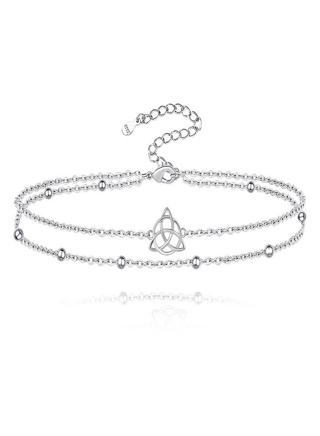 MANBU Sterling Silver Anklet for Women Cross Celtic Pearl Layered Chain Ankle Bracelet Summer Holiday Foot Jewelry Gifts (Celtic anklet) - Image 1