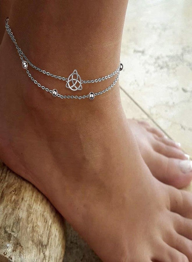 MANBU Sterling Silver Anklet for Women Cross Celtic Pearl Layered Chain Ankle Bracelet Summer Holiday Foot Jewelry Gifts (Celtic anklet) - Image 2