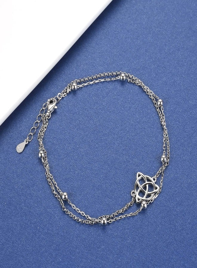 MANBU Sterling Silver Anklet for Women Cross Celtic Pearl Layered Chain Ankle Bracelet Summer Holiday Foot Jewelry Gifts (Celtic anklet) - Image 3