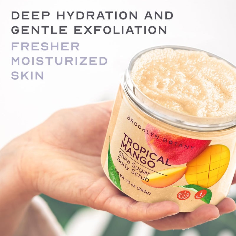 Brooklyn Botany Tropical Mango Shea Sugar Scrub for Body 10 oz â€“ Deeply Hydrating and Gently Exfoliating Body Scrub for Women and Men - Made with Jojoba Beads - Image 4
