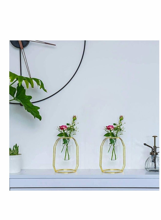 Elegant Glass Flower Vase with Gold Metal Frame, Test Tube Design for Hydroponic Plants, Perfect for Living Room, Balcony, Office, Weddings, Parties, and Floral Displays, Stylish Desktop Decor - Image 4