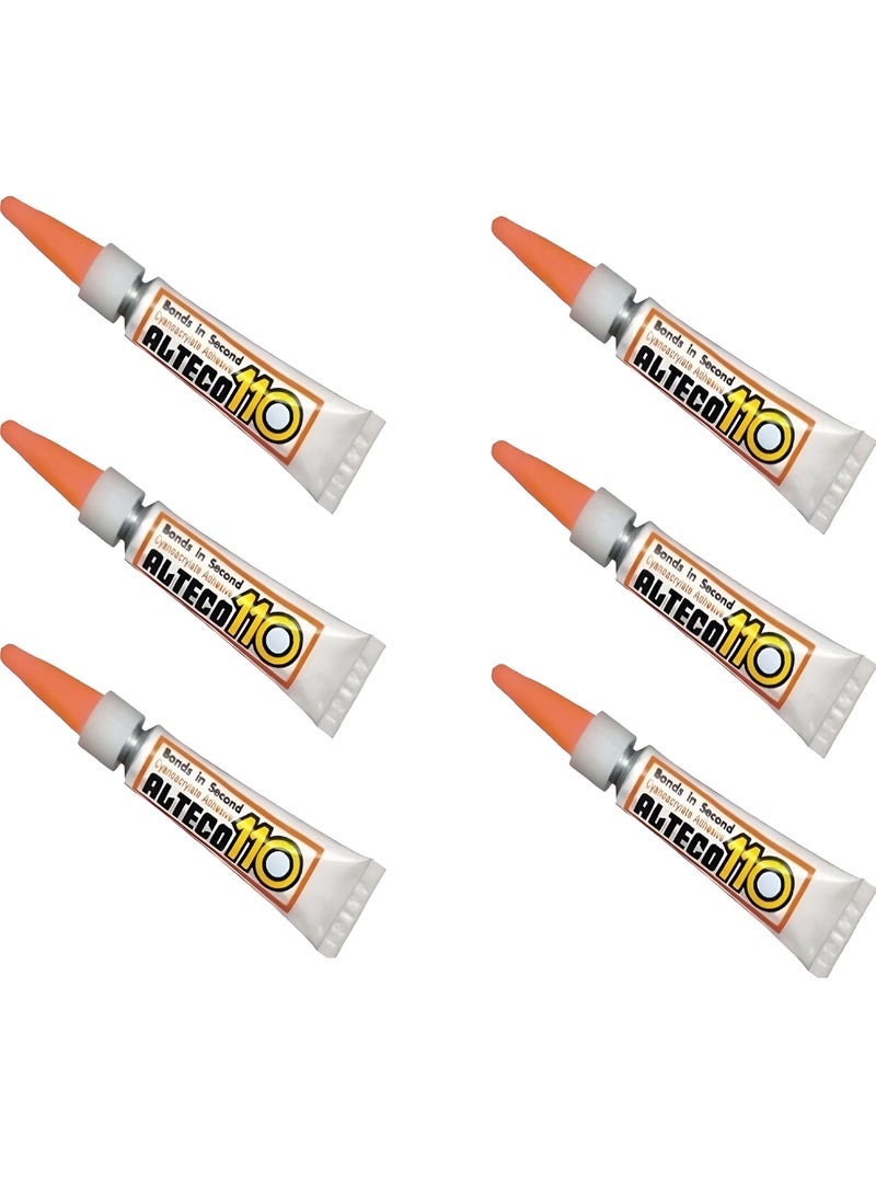 ALTECO 110 Instant Super Glue 3g × 6 pieces | Fast Dry, High Strength Adhesive for Metal, Plastic, Wood & Glass (ORIGINAL)