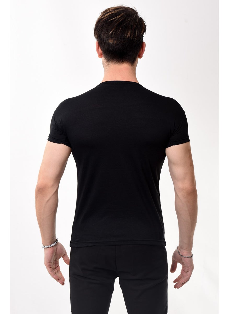 Belifanti Collection تي شيرت رجالي أساسي ضيق بفتحة رقبة على شكل حرف V باللون الأسود  - Image 5