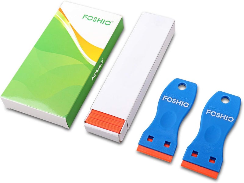 FOSHIO Plastic Razor Blade Scraper Include 2PCS Scraper Tool and 100PCS Blades for Gasket Remover, Labels Decal and Adhesive Remover for Windows and Glass - Image 2