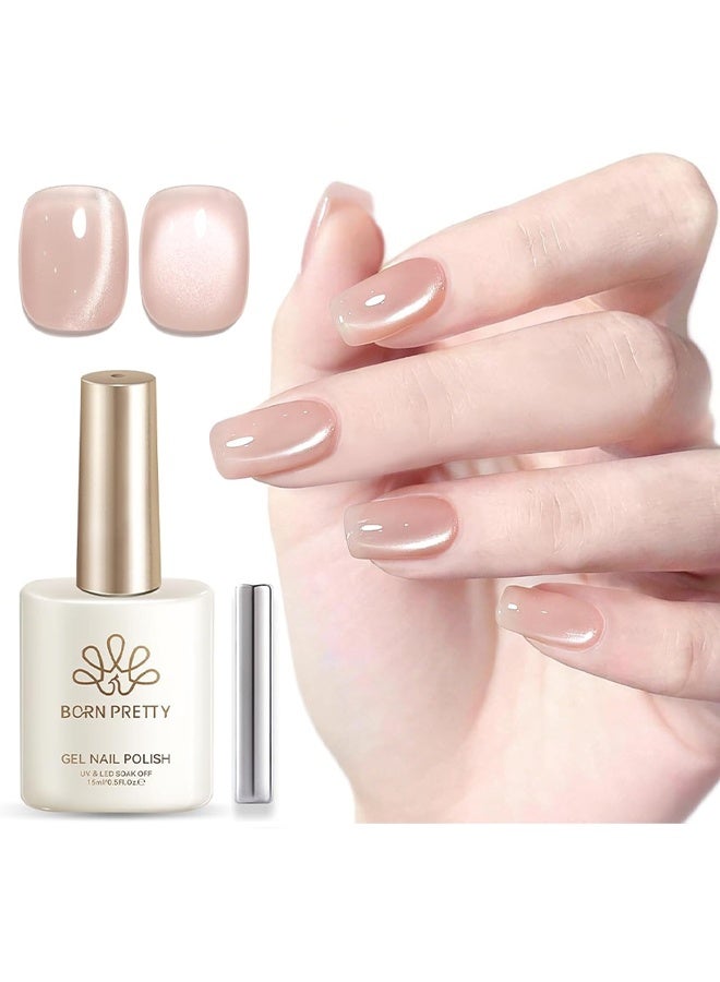 Born Pretty Color Nail Gel, Gel Nail Polish, Glassy Nude Cat Magnetic Eye Gel Nail Polish, With Magnet, Glitter Nude Light Pink Jelly Translucent Magnetic Gel Polish,Soak Off UV Gels Nail Art Design Salon DIY Home - Image 1