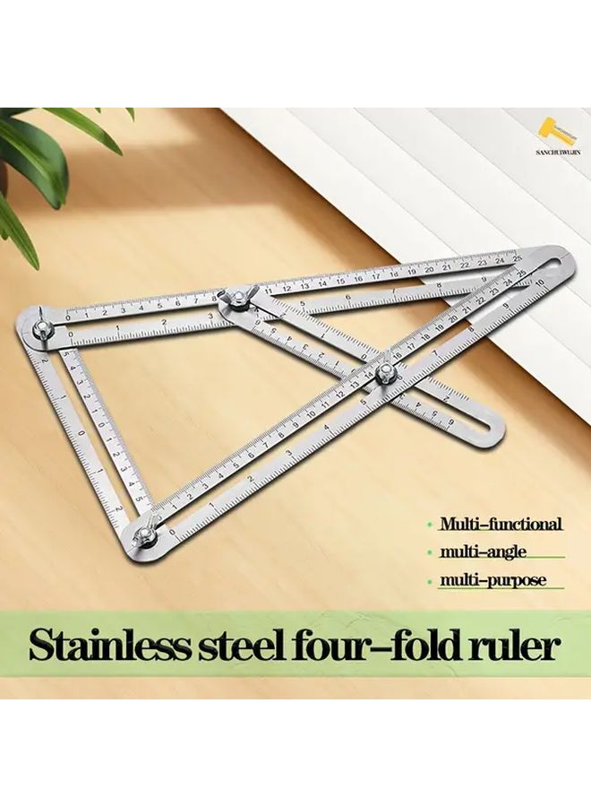 Metal 4 Fold Ruler Multi Functional Angle Measuring Tool Metric Inch Scales - Image 1