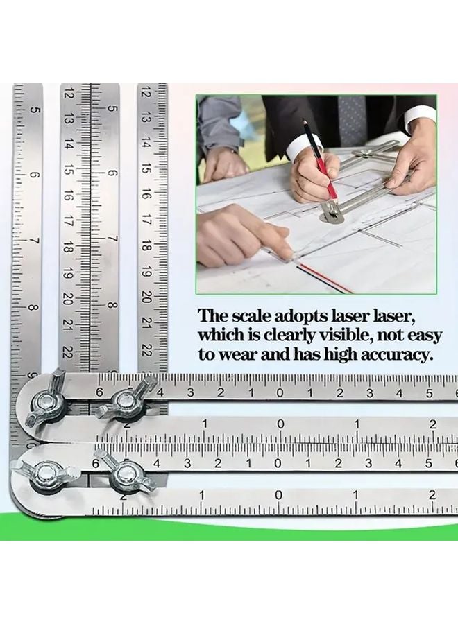 Metal 4 Fold Ruler Multi Functional Angle Measuring Tool Metric Inch Scales - Image 4