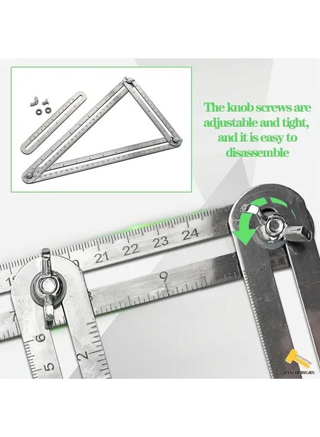 Metal 4 Fold Ruler Multi Functional Angle Measuring Tool Metric Inch Scales - Image 2
