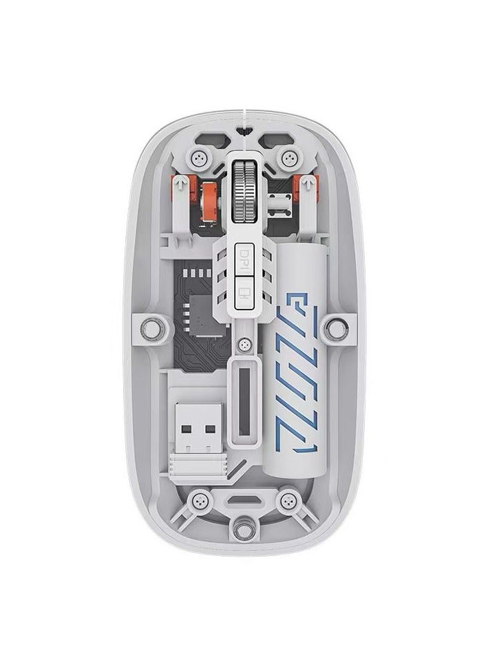Moxom Wireless Mouse Crystal Transparent, Gaming Adjustable DPI, Triple 2.4G Mode Switching Bluetooth 2, Rechargeable digital display Silent Mouse for PC Laptops Mac iPhone Android, White Color - Image 1